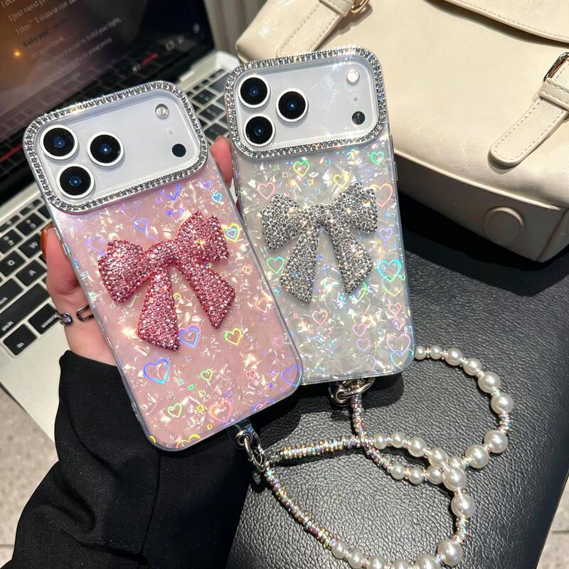 Electroplated Large Mirror Frame with Heart-Shaped Shell Pattern Suitable for Samsung S26 S25Fe Phone Case A37 F56 with Rhinestone Bow Electroplated Large Mirror Frame with Heart-Shaped Shell Pattern Suitable for Samsung S26 S25Fe Phone Case A37 F56 with Rhinestone Bow