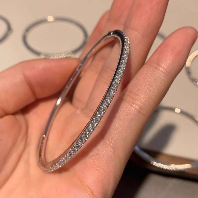 French Style Light Luxury Rai Drill Half Circle Drill Half Circle Glow Bracelet Platinum Plated Ins Simple Seiko All-match Super Flash Bracelet