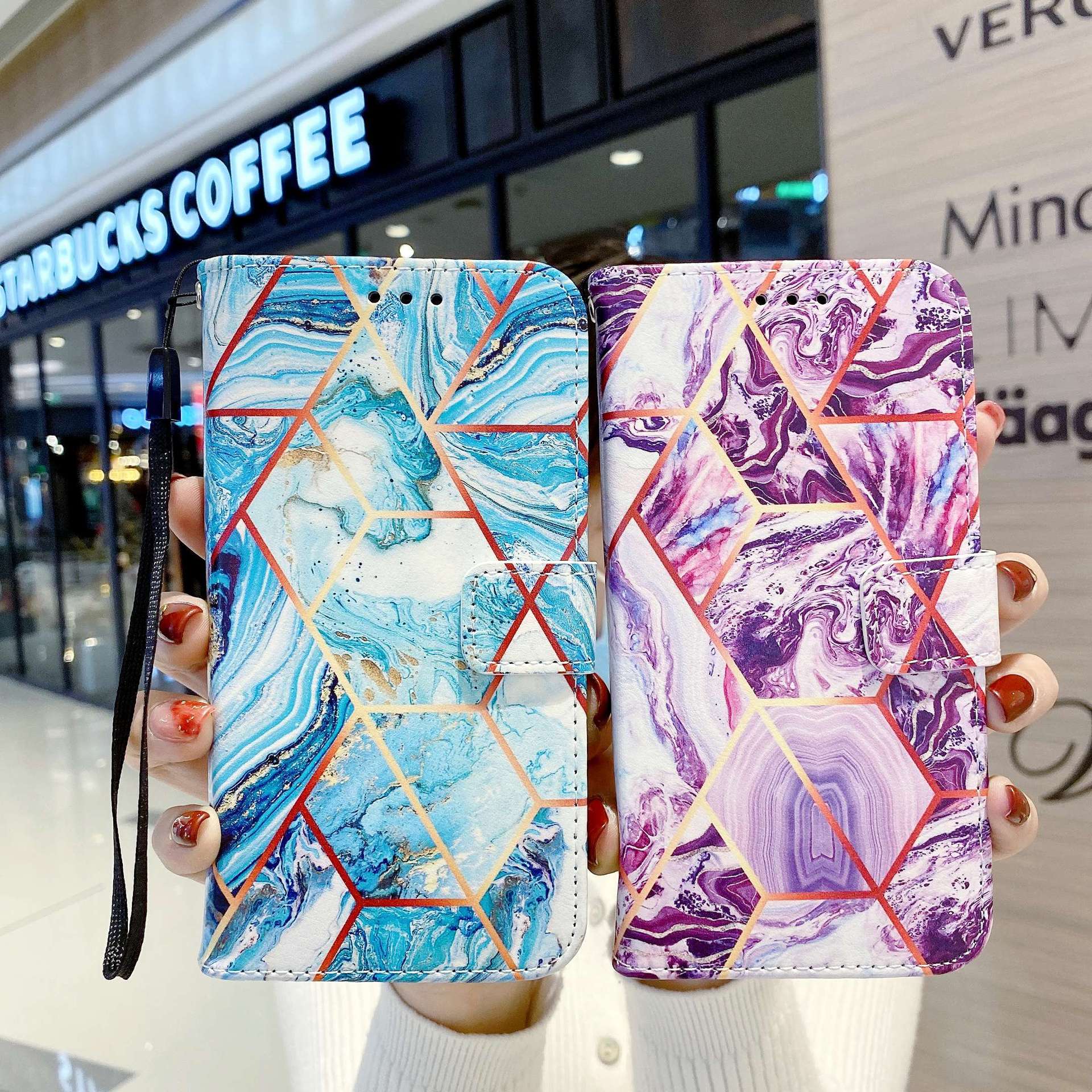 Luxury Marble Flip Phone Case For Iphone 14 Pro Max & 13 Card Holder_voghion.com