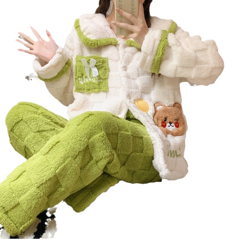 Estilo coreano japonés Otoño e Invierno pijamas de las mujeres felpa engrosada caliente dulce chica más tamaño cardigan desgaste del hogar se puede usar fuera