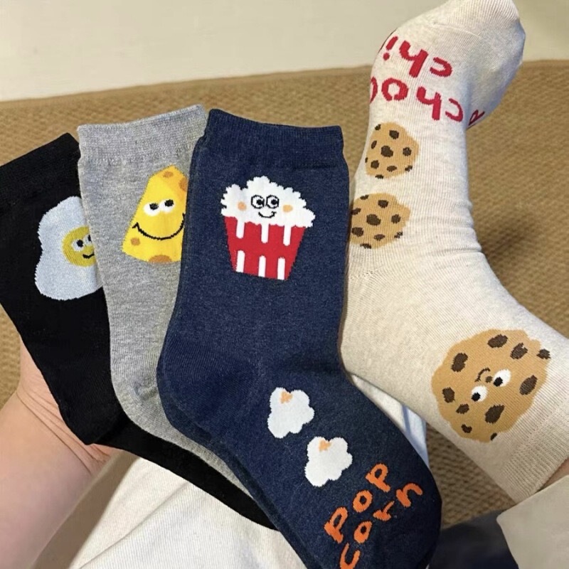 South Korea Dongdaemun Hard Cartoon Socks Pizza Cookies Socks Internet Popular Cute Girl Stacks