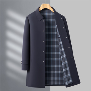 Brand 2025 Spring and Autumn New Lapel Mid-length Coat Men's High-end Business Dad Single Row Hidden Buckle Jacket