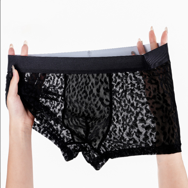 Men's Ice Silk Underwear Men's Summer Lightweight Mesh Breathable Quick-Drying Boxer Briefs Fashion Trendy Lace Boxer Briefs