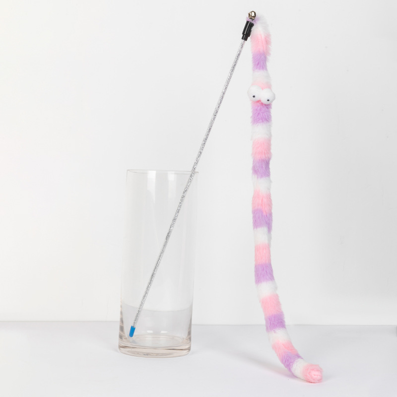 Divertido gato palo en stock al por mayor de cuero Taobao franela Arco Iris serpiente color largo terciopelo tira divertido gato palo gato juguete para mascotas