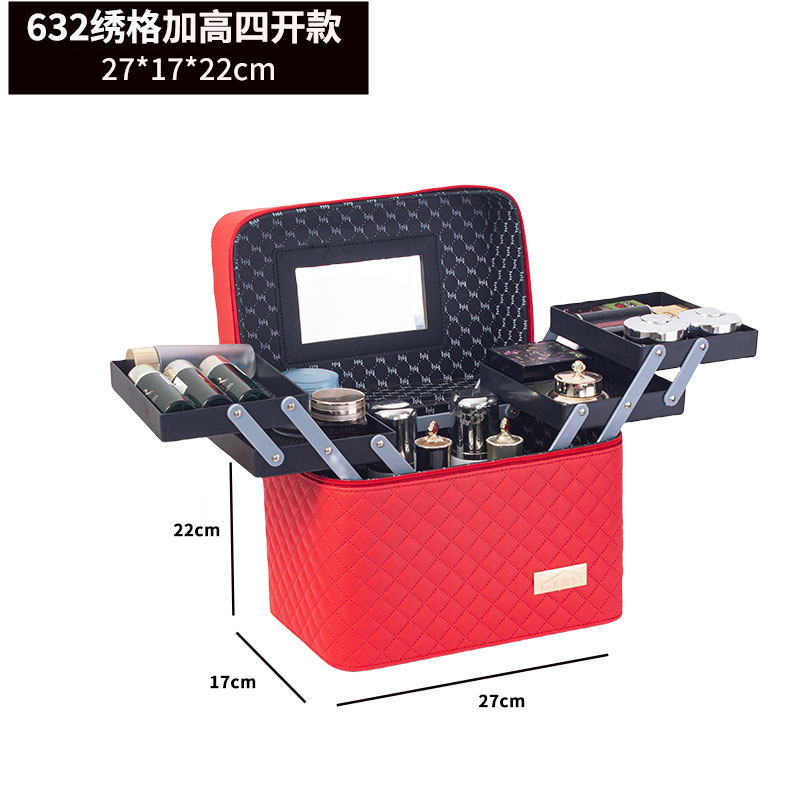 632 four-open embroidered grid red