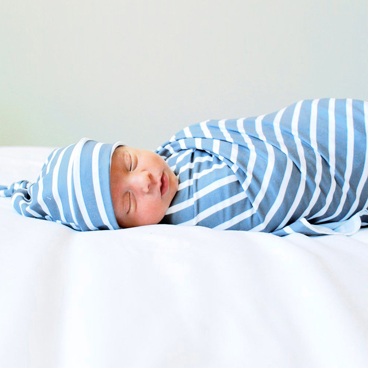 fashion gray blue stripe newborn baby swaddle hat wrap blanket suit wholesale nihaojewelrypicture1