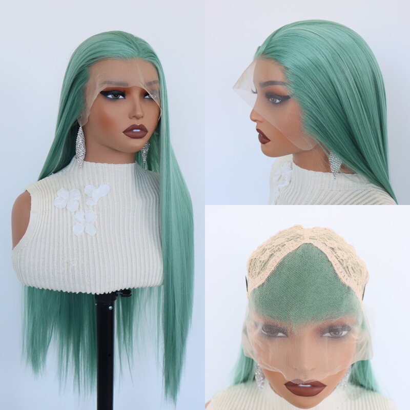 Three-Pointed Beauty Tip Light Green Versatile Retro Style Factory-Made Wholesale Low-Price Full Head Wig