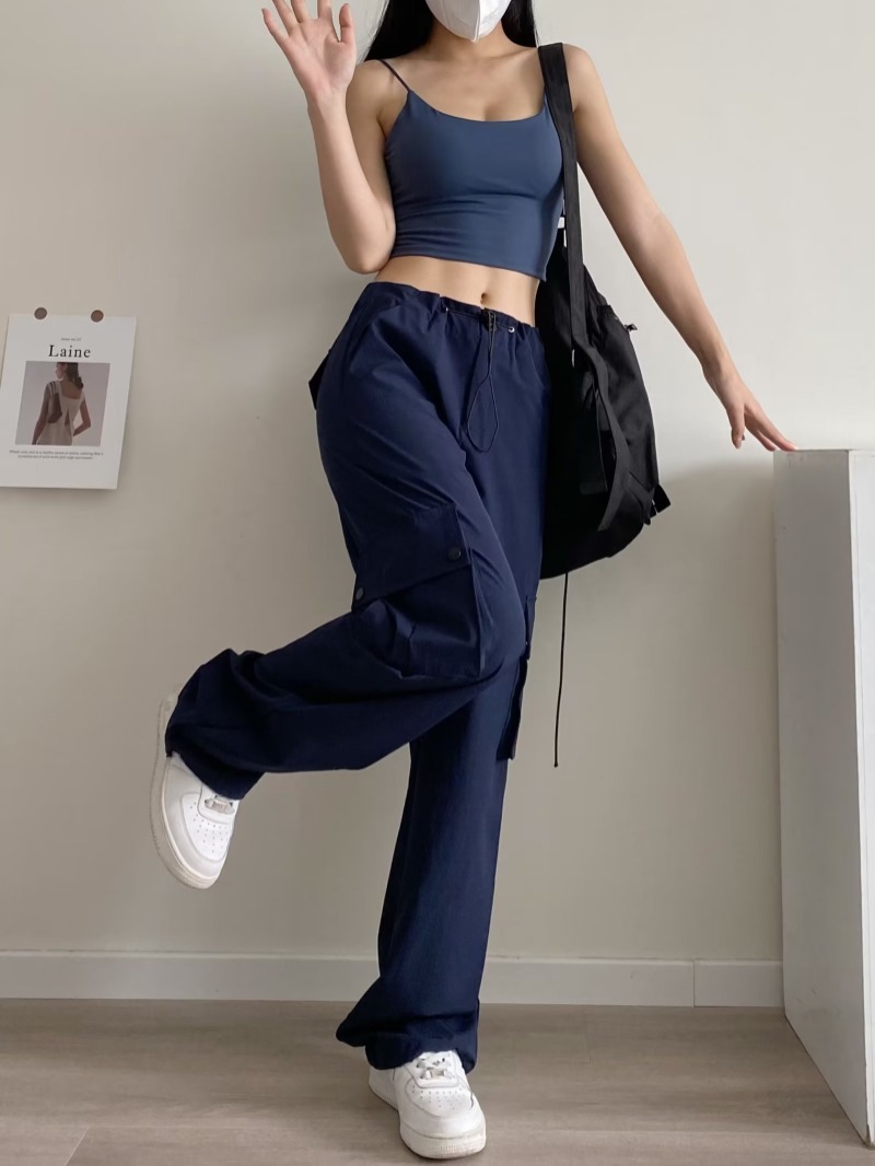 Wide leg loose straight high waist overalls pants NSXDX135895