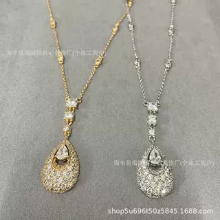 格家高版本镶钻大水滴项链满钻长水滴项饰时尚百搭高级感轻奢小众