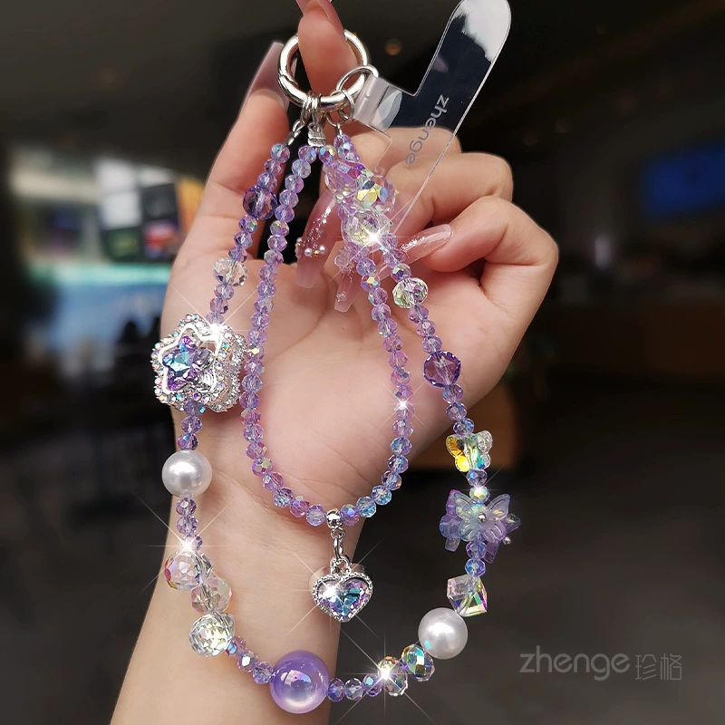 Crystal bracelet phone strap, short handheld chain, light-luxury DIY accessory