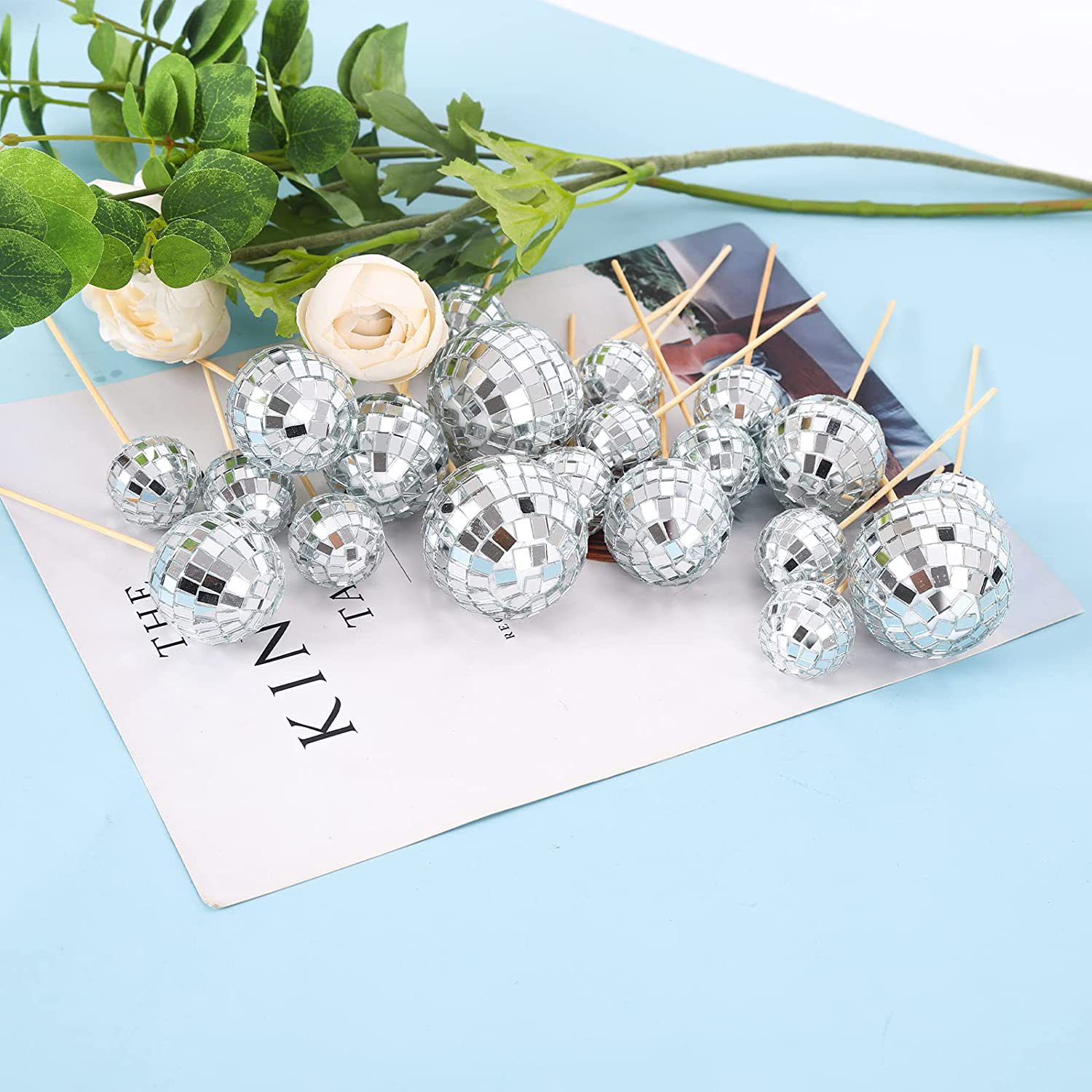 Transfronterizos personalizados espejo bola pastel decoración inserción discoteca banda palos de madera fiesta bola decoración de Navidad al por mayor
