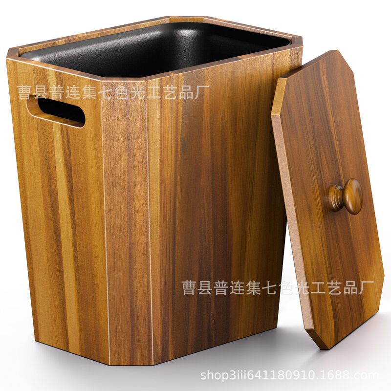 Cross-Border Wooden Trash Can, Country Style Wooden Trash Basket, Bedroom Bathroom Trash Can, Living Room Office Paper Basket