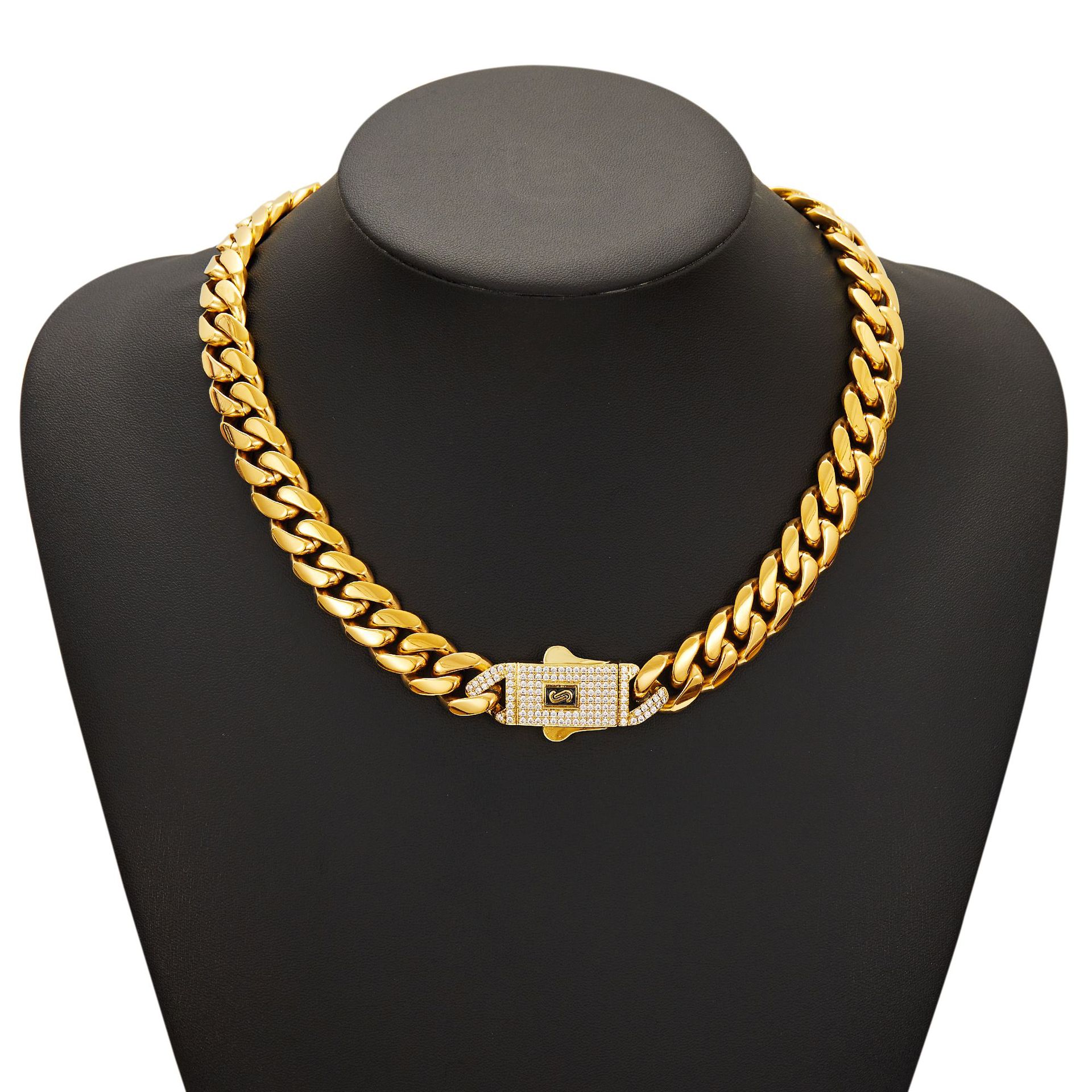 Men's Gender Hip-Hop Classic Style Solid Color 304 Stainless Steel Polishing Plating Inlay Zircon 18K Gold Plated Men's Necklace Men Chain Necklaces