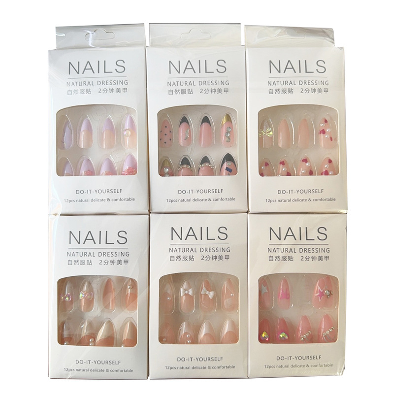 Long Nail Patch Bow Small Decoration Fake Nail Jelly Glue Nail Sticker Adult Wearable Nail Art Wholesale