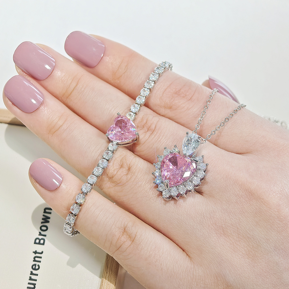 Women's Gender Plating Design Wholesale Jewelry Elegant Simple Style Heart Shape Copper Plating Bracelets Necklace Cable Chain