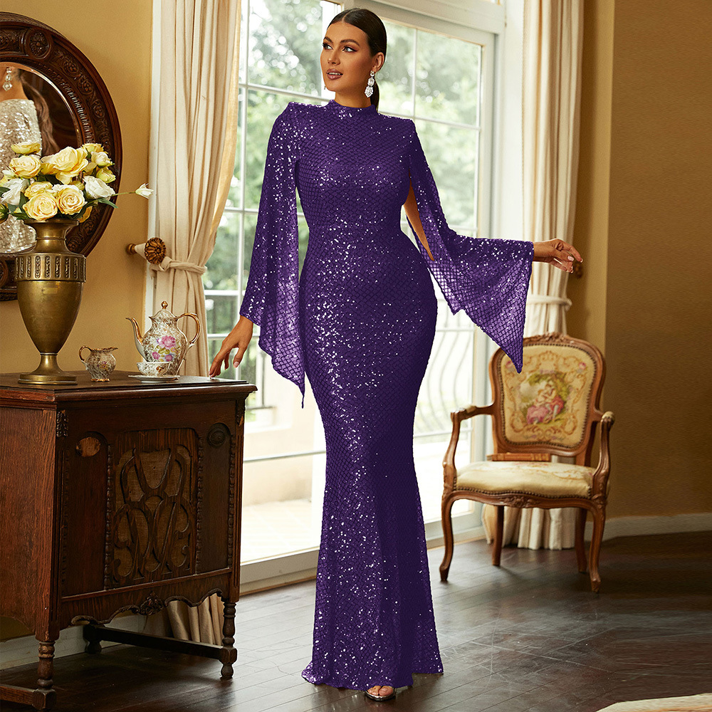 Long Sequinned Evening Dress For Prom And Banquet Women's Style_voghion.com