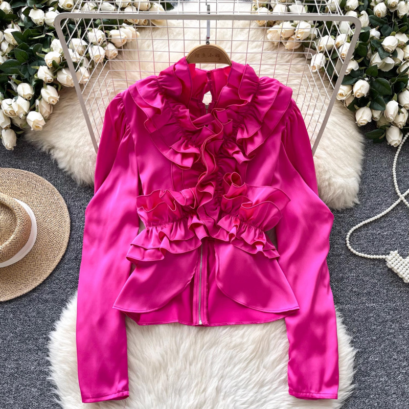Retro autumn design elegant shirt with zipper