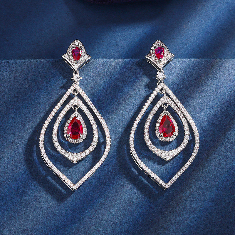 2023 Nueva Zhuang Sheng joyas de cobre inferior chapado en oro de la simulación de color tesoro gota de agua traje de temperamento de piedra principal 5*7