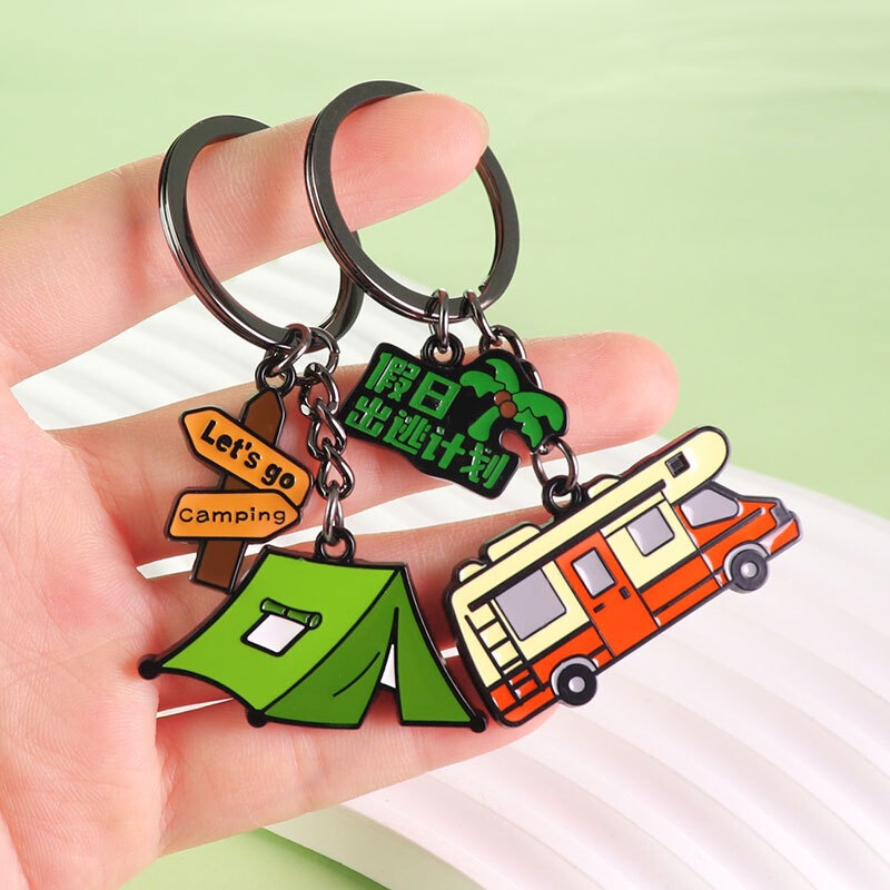 Yiwu Cartoon Camping Tent Keychain Small Pendant Travel Bus Rv Keychain Holiday Camping Gear Keychain