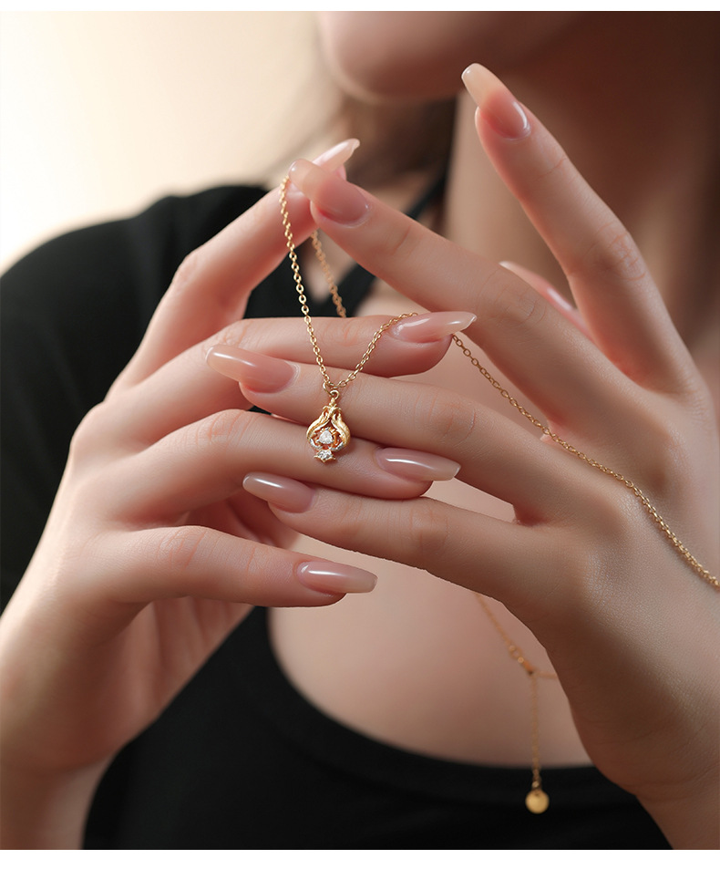 Collana in argento sterling retrò leggera di lusso con zirconi, stile ins, pendente con separazione avanzata dei colori, catena per il collo_voghion.com