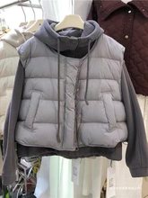 时尚两件套装秋冬新款夹棉加厚显瘦棉服马甲外套连帽加绒保暖卫衣