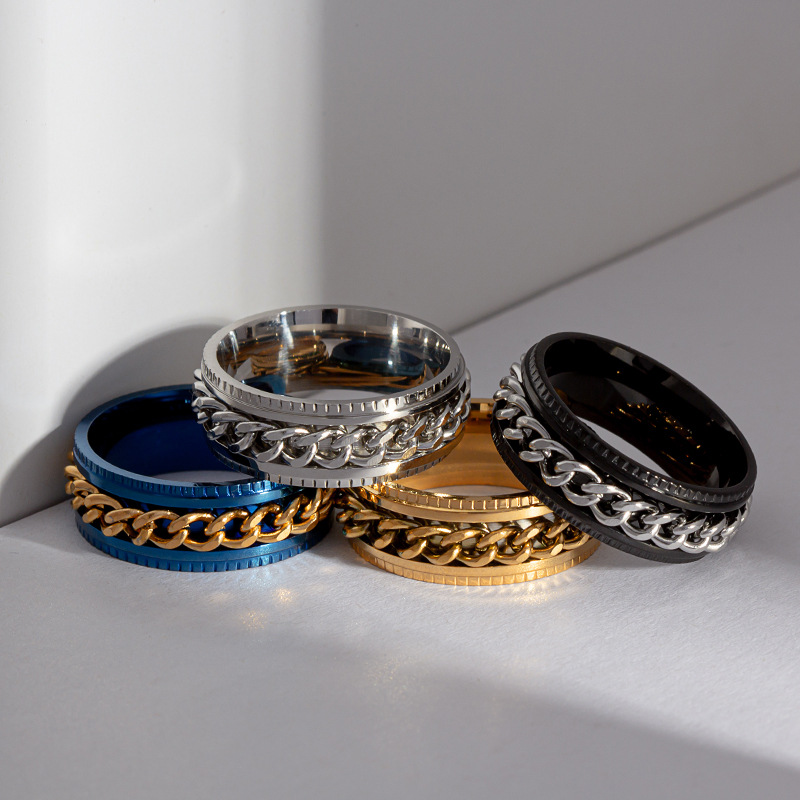 Heißer Verkauf Schmuck Herren Kette Drehen Edelstahl Dekompression Ring Standard-US-Größe Optional Multi-Color Matching_voghion.com