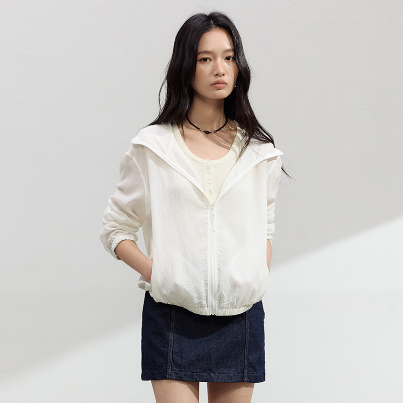 Spring and Summer Silk Linen Hooded Sweatshirt for Women, Lyocell Casual Zip-Up Cardigan, Solid Color Versatile Simple Jacket