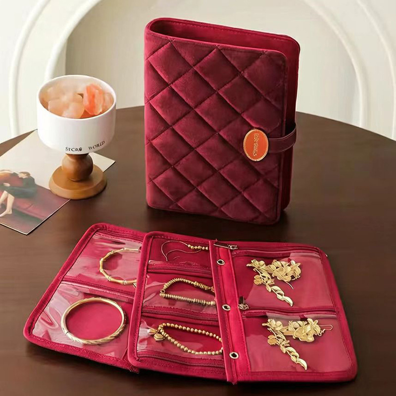 High-End Velvet Book-Shaped Gold Jewelry Storage Bag, Necklace, Ring, Bracelet, Gold Bar Storage Book, Travel Jewelry Box