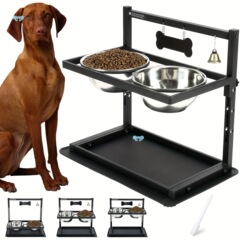 2つの汚れにくいスチール製の高さのある犬用食器