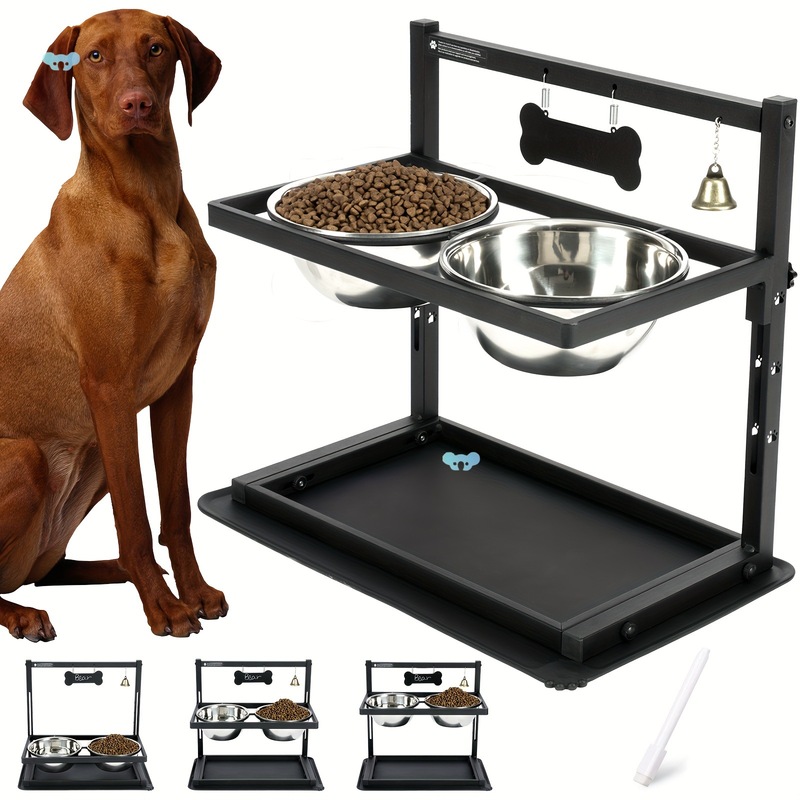 2つの汚れにくいスチール製の高さのある犬用食器|undefined