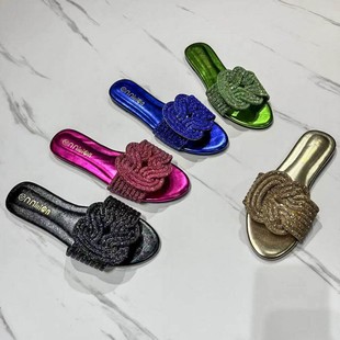 Cross-border Flat Sandals Women's Shoes One-line Shops Outwear Summer Fashion Diamond High-end Ladies slippers