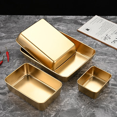 韓式不鏽鋼金色托盤方盤燒烤盤小吃盤子火鍋菜盤餃子盤快餐盆