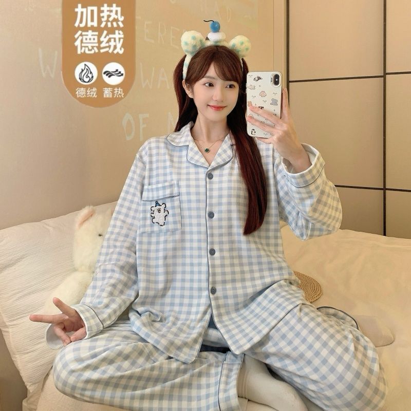 Cross-Border Wholesale German Velvet Pajamas for Women, Autumn and Winter Thickened Warm Coral Velvet Long-Sleeved New Style High-End Home Wear Cross-Border Wholesale German Velvet Pajamas for Women, Autumn and Winter Thickened Warm Coral Velvet Long-Sleeved New Style High-End Home Wear