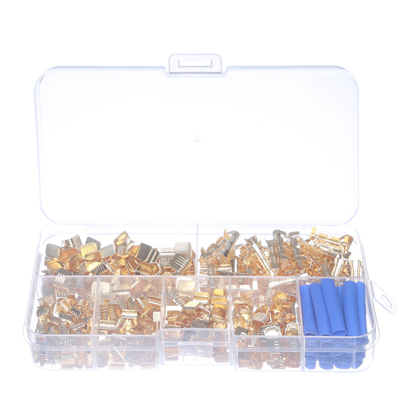 500PCS 5种规格 金色黄铜快速压线扣U型铜扣并线铜箍扣 带热缩管