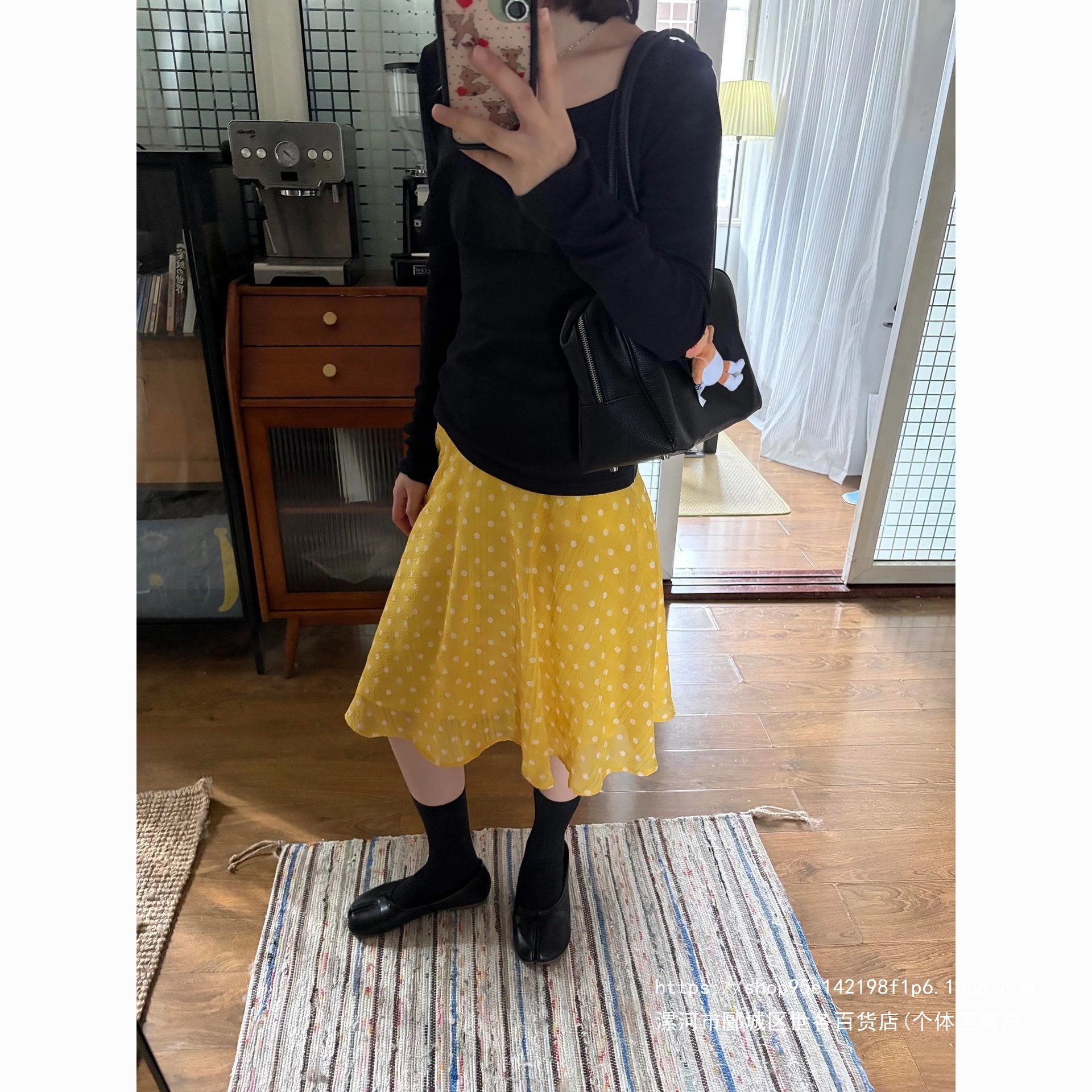 日系甜美黄色波点垂感半身裙女春夏简约学院风显瘦肌理感a字中裙