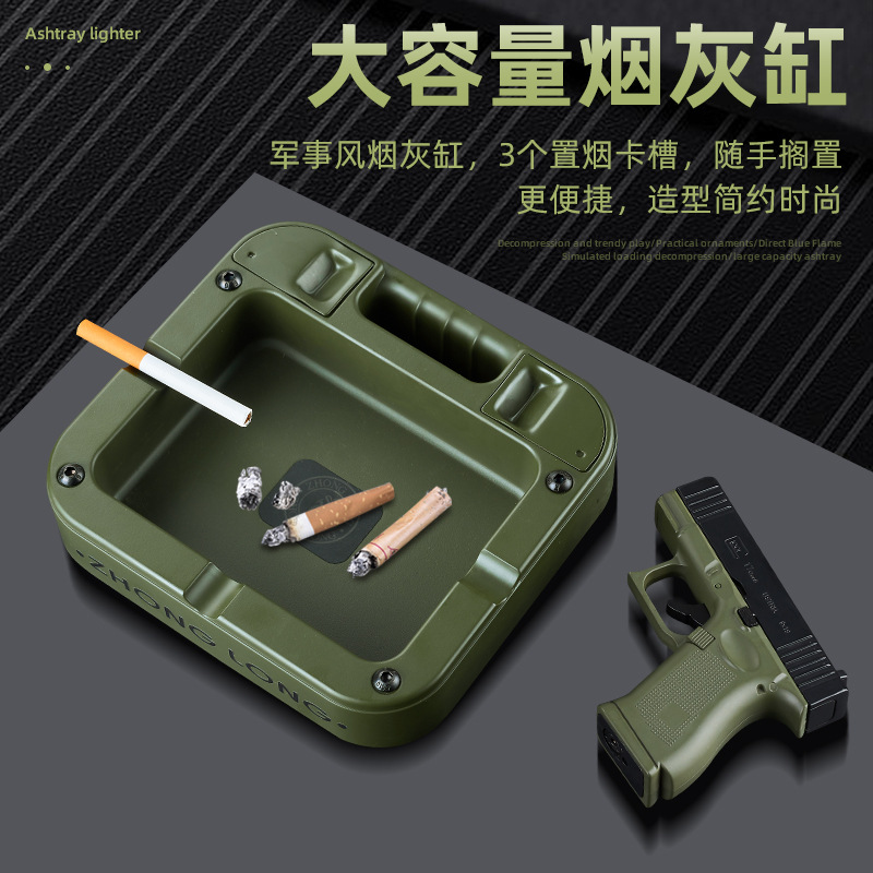 035B marea juegan encendedor de descompresión conjunto de cenicero cuadrado inflado a prueba de viento azul fuego adornos prácticos suministro transfronterizo