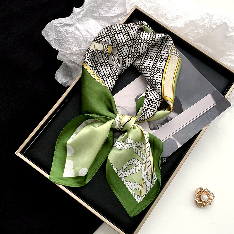 Bufanda de seda, bufanda cuadrada, sentido avanzado, nueva bufanda de seda de simulación, chal estampado, bufanda decorativa de todo fósforo, pañuelo en la cabeza, cinturón para el cabello, cabello atado