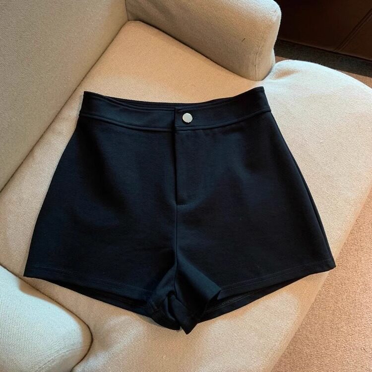 Quần short nữ cạp cao chữ A co giãn thoáng khí phong cách năng động — Màu trắng, Màu đen chi tiết 10