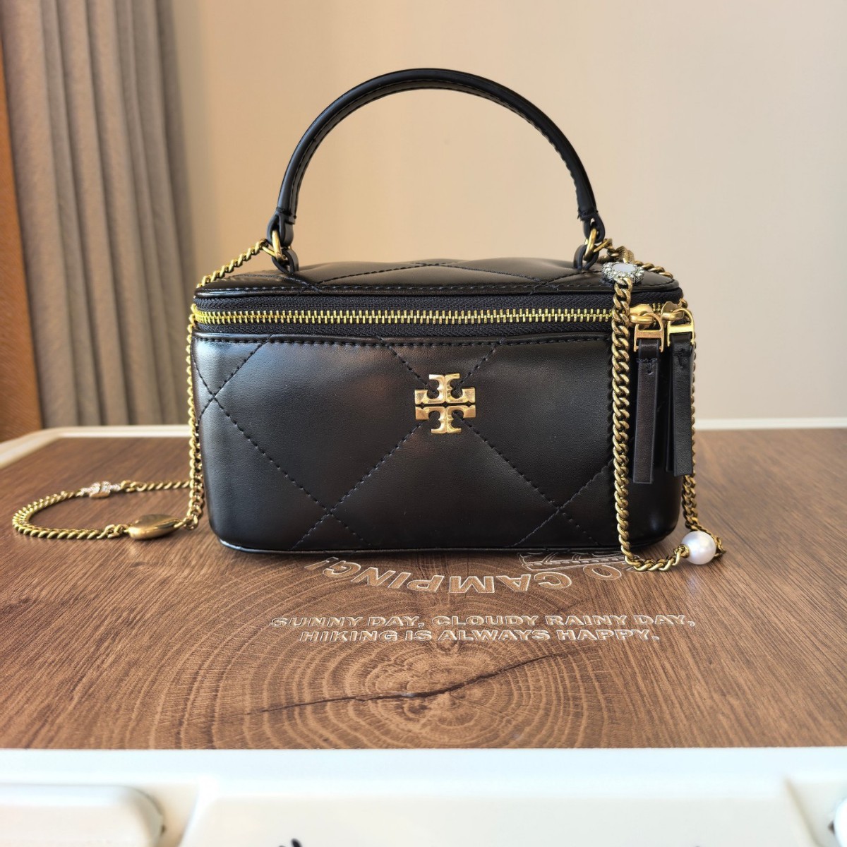 Tb Women's Makeup Bag Kira Quilted Leather Chain Box Bag Double Zipper Shoulder Crossbody Handbag Lunch Box Bag