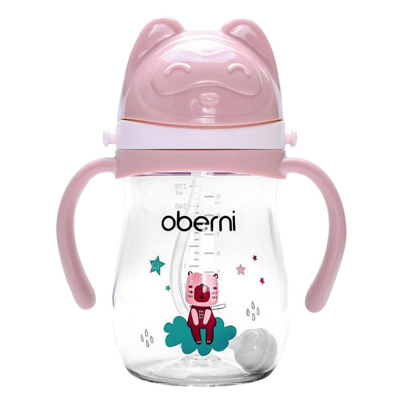 Vaso de entrenamiento Oubaini de 270 ml con asa y correa para niños que aprenden a beber, fabricante de vasos con pajita, venta al por mayor.