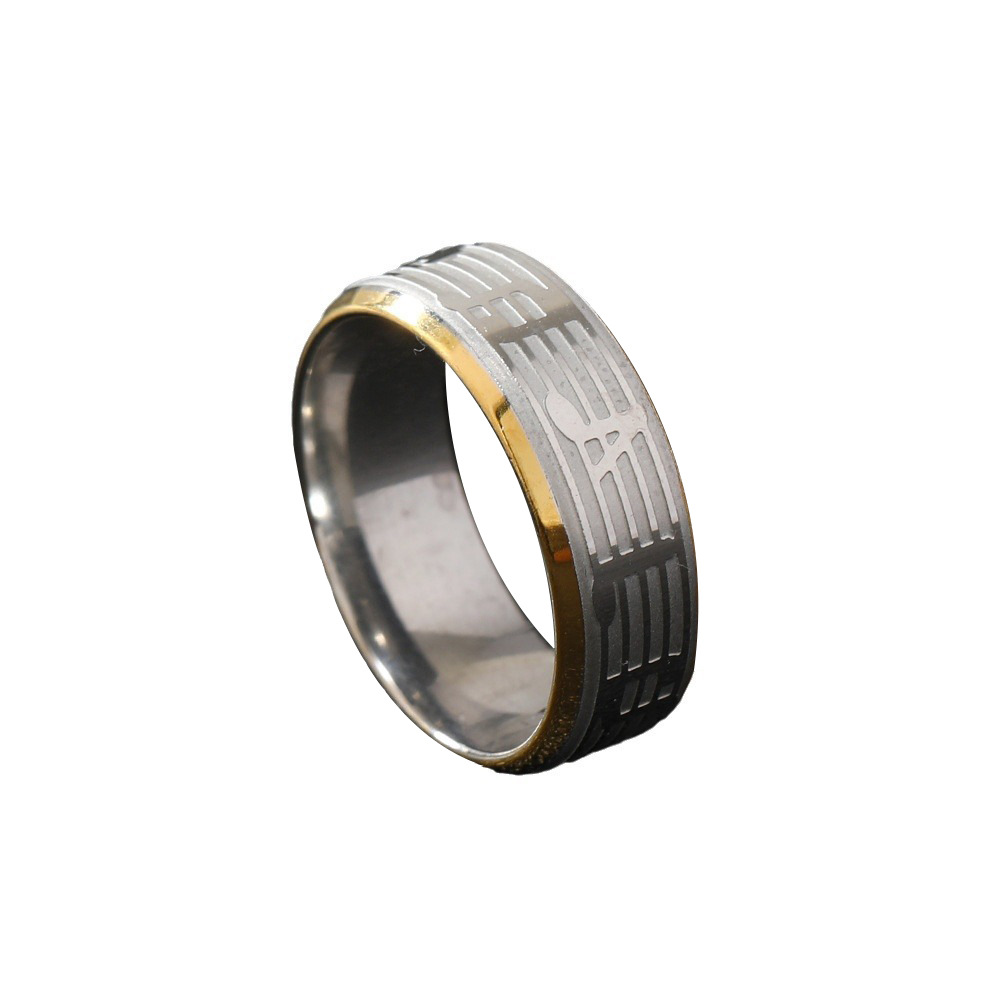 Estilo artístico transfronterizo corrosión piano notas anillo de acero de titanio de oro nicho diseño fabricante de joyas de acero inoxidable image 7