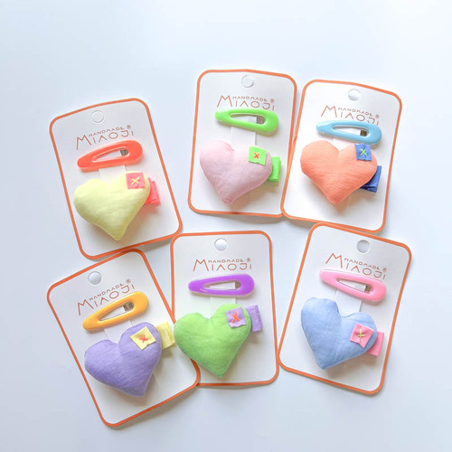 Korean version of fluorescent color children's cotton stuffed love pressure clip for girls and babies, simple and versatile water drop type BB clip two-piece set