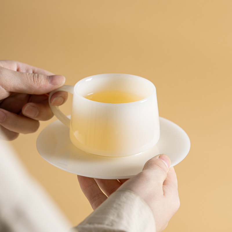 Light Luxury Ice Jade White Porcelain Ceramic Coffee Set Couple Pair of Cups Simple Home Milk Tea Cup Master Cup with Saucer