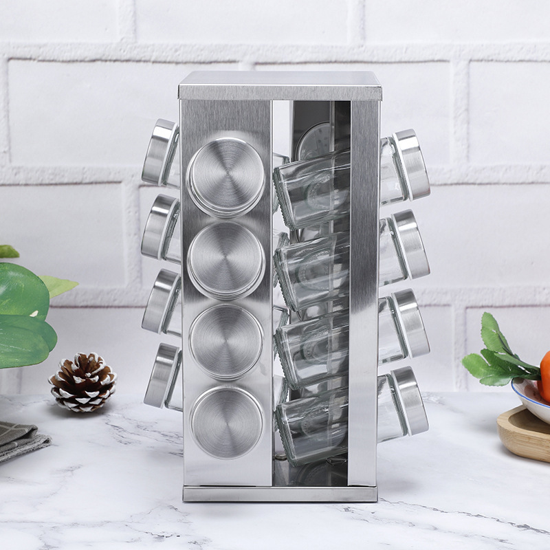 Nueva cocina giratoria condimento botella rack multi-funcional estante de la especia porosa de acero inoxidable de almacenamiento de cocina rack al por mayor