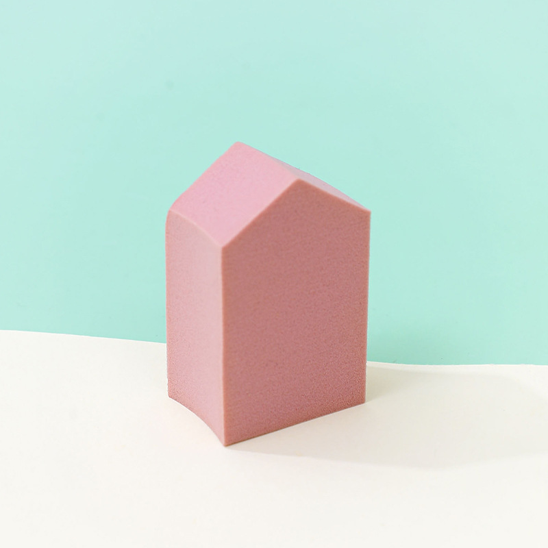 Transfronteriza personalizada pequeña casa en polvo tipo sala trapezoidal esponja de maquillaje huevo super suave polvo de cojín de aire seco y húmedo
