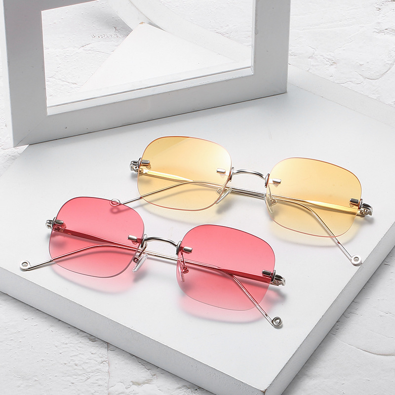 New Frameless Trimmed Square Sunglasses Women's Cross-border Trend Can Be Equipped with Myopic Flat Glasses Glasses Frame 20119