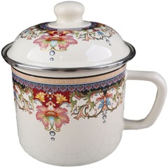 GJU8批發新疆大號搪瓷杯水杯帶蓋茶缸子加厚大容量杯子茶杯維吾爾