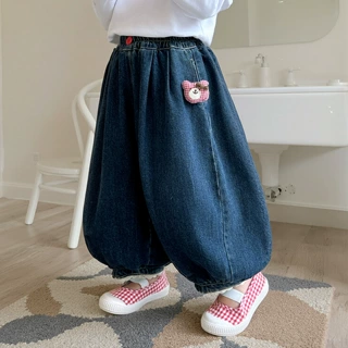 春季新款格子卡通牛仔裤2026韩版女童洋气网红萝卜裤一件代发童装