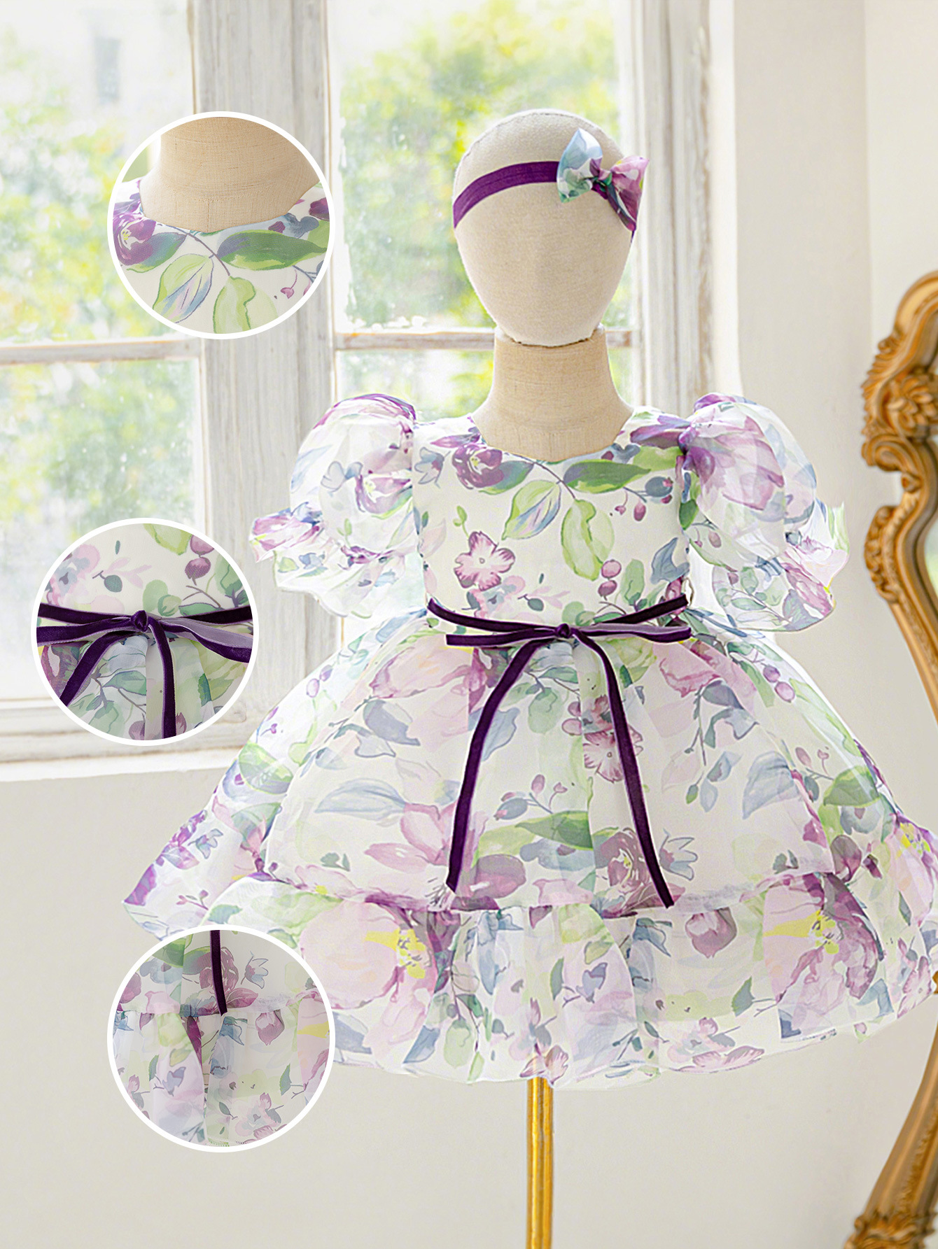Amazon Oganza impresa vestido de niños vestido de desfile vestido de niña princesa vestido de niña de alta gama