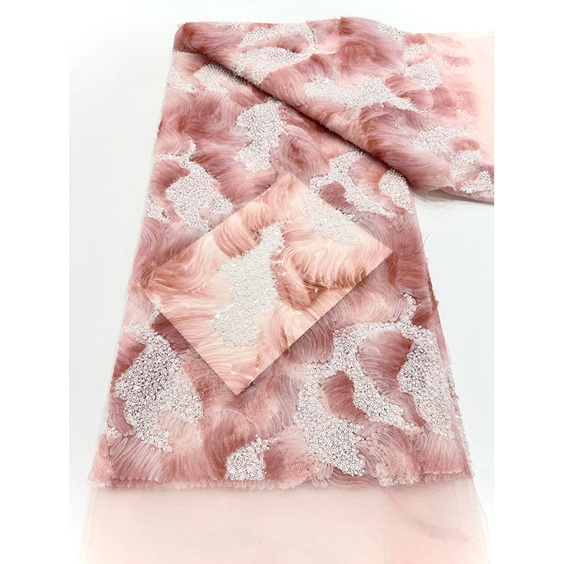Tejido de encaje bordado europeo vestido de alta calidad cheongsam cuentas sequillas tela bordada tela de encaje image 4